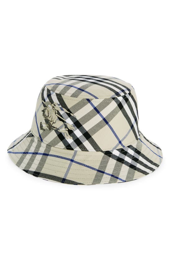 Burberry Checkered Cotton Blend Bucket Hat With Embroidered Detail In Lichen