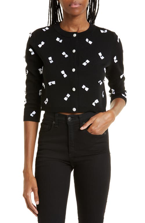 Alice + Olivia Daroda Bow Appliqué Stretch Wool Crop Cardigan in Black/soft White