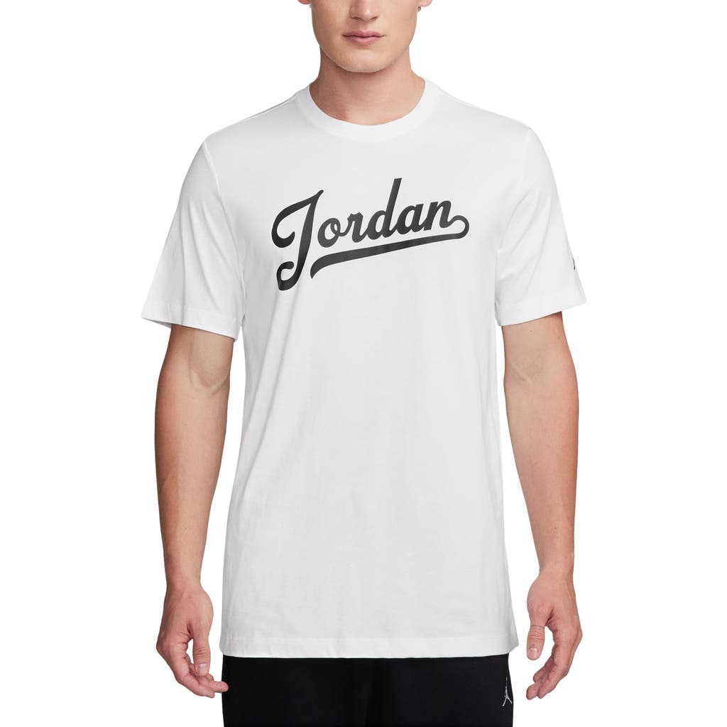 Nike Jordan Cotton Graphic T-shirt In White/black/black