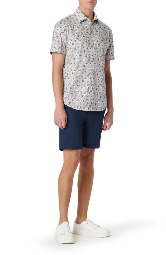 Shop Bugatchi Miles Ooohcotton® Leaf Print Short Sleeve Button-up Shirt In Sand