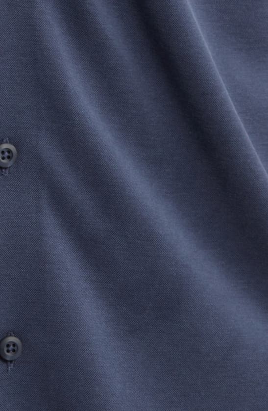 Shop Johnston & Murphy Bird's Eye Short Sleeve Knit Button-up Shirt In Navy