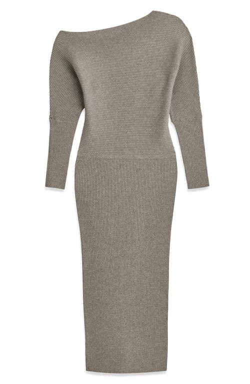 DONNA KARAN DONNA KARAN NEW YORK ONE-SHOULDER LONG SLEEVE MIDI SWEATER DRESS 