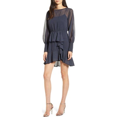Bailey 44 Brandi Long Sleeve Medallion Print Chiffon Minidress, Blue