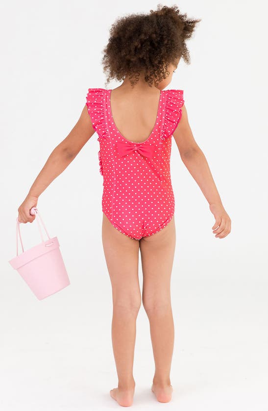 Shop Rufflebutts Ruffle Waterfall One-piece Swimsuit & Hat Set In Hot Pink