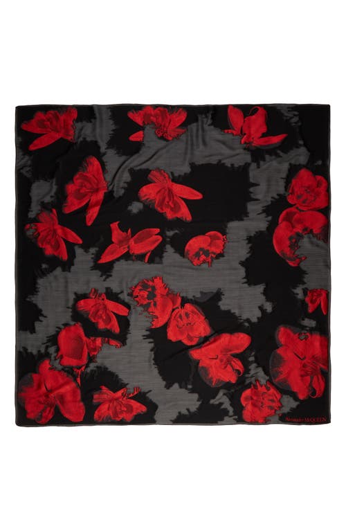 Alexander McQueen Eatenaway Orchid Silk Blend Scarf in 1074 Black/Red at Nordstrom