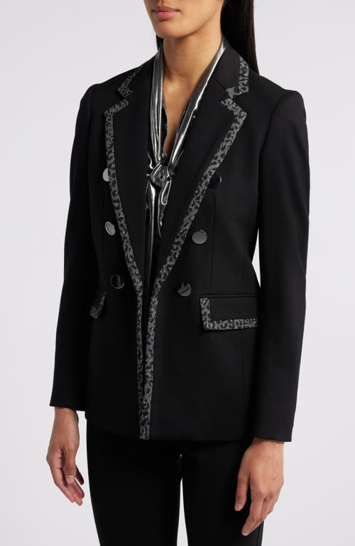 Shop Anne Klein Leopard Trim Faux Double Breasted Blazer In Anne Black Multi