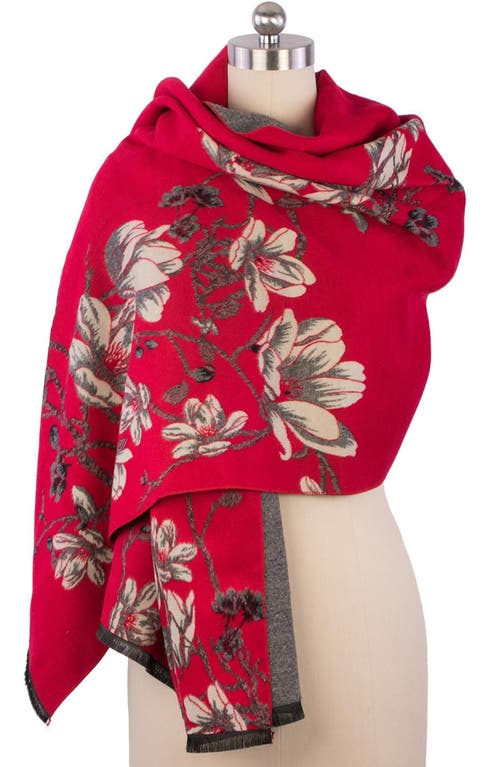 Saachi Floral Reversible Scarf In Red/grey/white