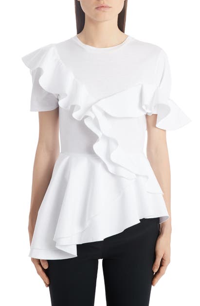 ALEXANDER MCQUEEN RUFFLE TRIM PEPLUM TEE,607102QLAAA