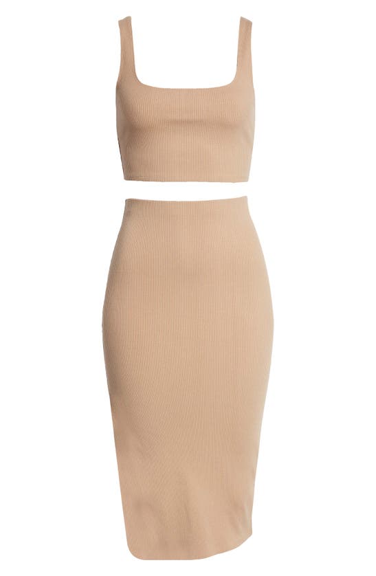 Lulus Set For Life Tan Ribbed Bodycon Two-piece Dress In Tan