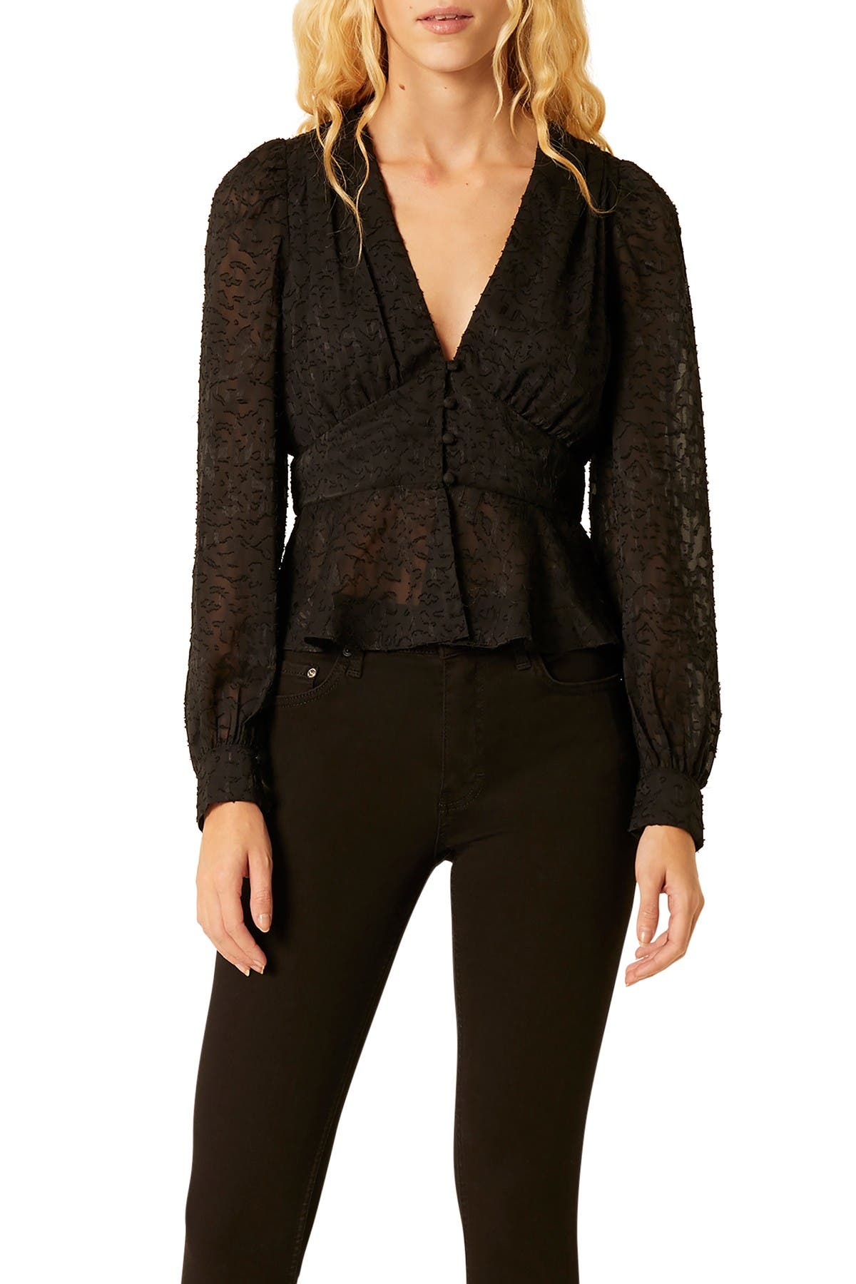 French Connection | Brenna Long Sleeve Lace Peplum Top | Nordstrom Rack