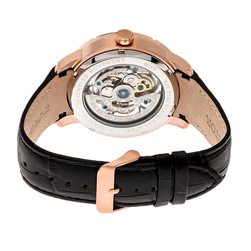 Shop Heritor Automatic Ryder Skeleton Leather-band Watch In Black/rose Gold