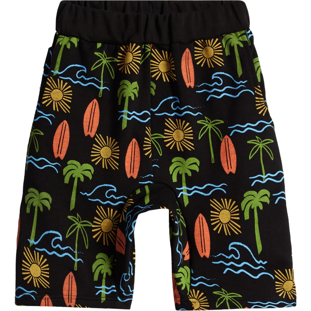 Tiny Tribe Kids' Beach Print Cotton Shorts In Black