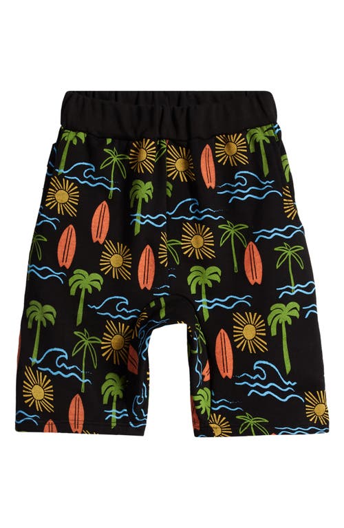 TINY TRIBE Kids' Beach Print Cotton Shorts Black at Nordstrom,