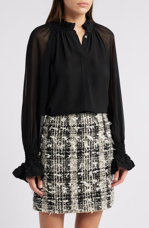 Kobi Halperin Effie Shirred Ruffle Neck Chiffon Top In Black