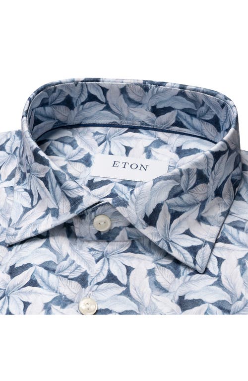 Shop Eton Slim Fit 4flex Leaf Print Dress Shirt In Lt/pastel Blue