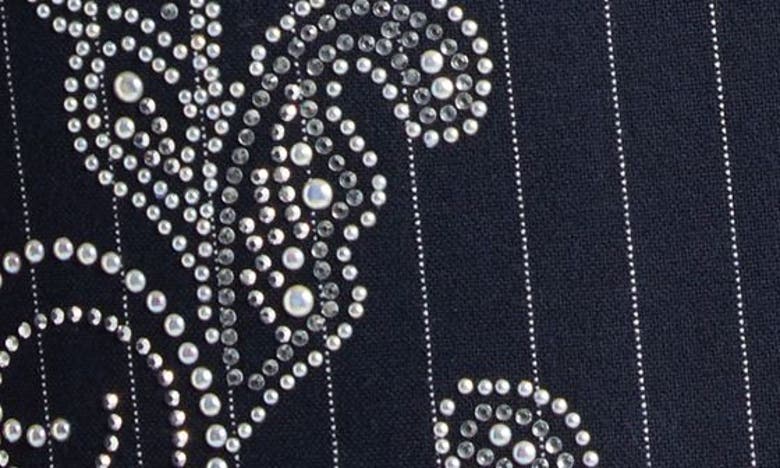 Shop Cinq À Sept Khloe Beaded Paisley Detail Pinstripe Blazer In Navy/ Ivory