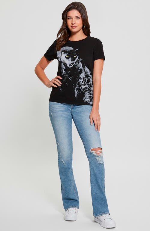 Shop Guess Panther Moon Embellished Organic Cotton Graphic T-shirt In Jet Black