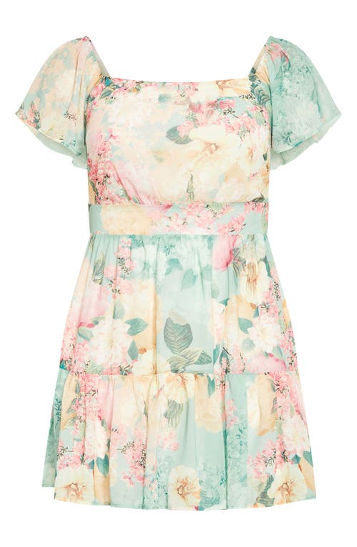 Shop City Chic Reece Floral Print Tiered Dress In Water Angel