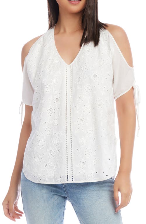 Eyelet Embroidered Cold Shoulder Top in Off White