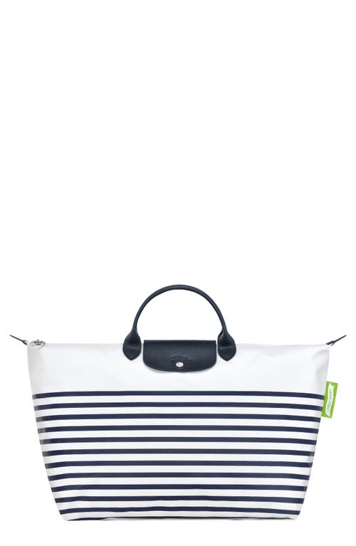 Longchamp Le Pliage Marinière Recycled Nylon Canvas Travel Bag In Navy/white