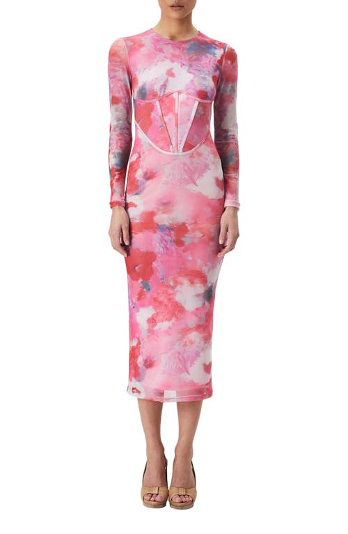Bardot Lena Long Sleeve Mesh Midi Dress in Wildflower