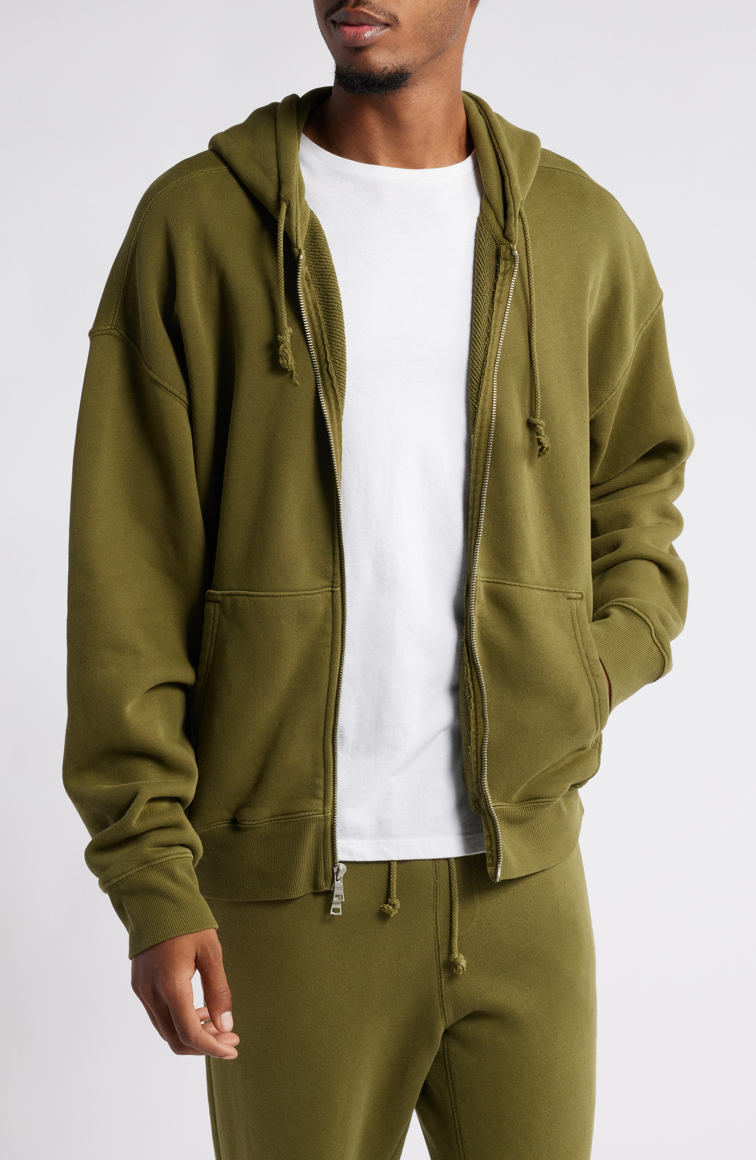 Elwood Core Oversize Terry Full Zip Hoodie in Vintage Olive 