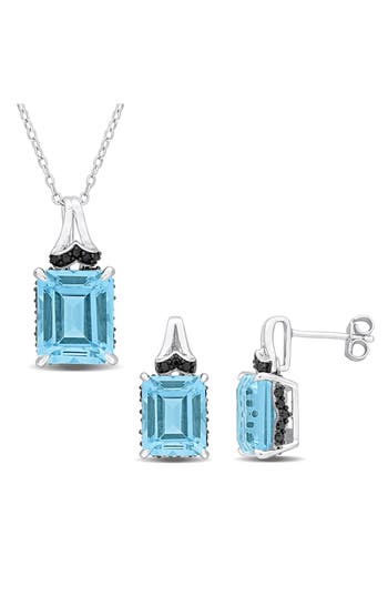 Delmar Sky Blue Topaz Necklace & Stud Earrings Set In Blue