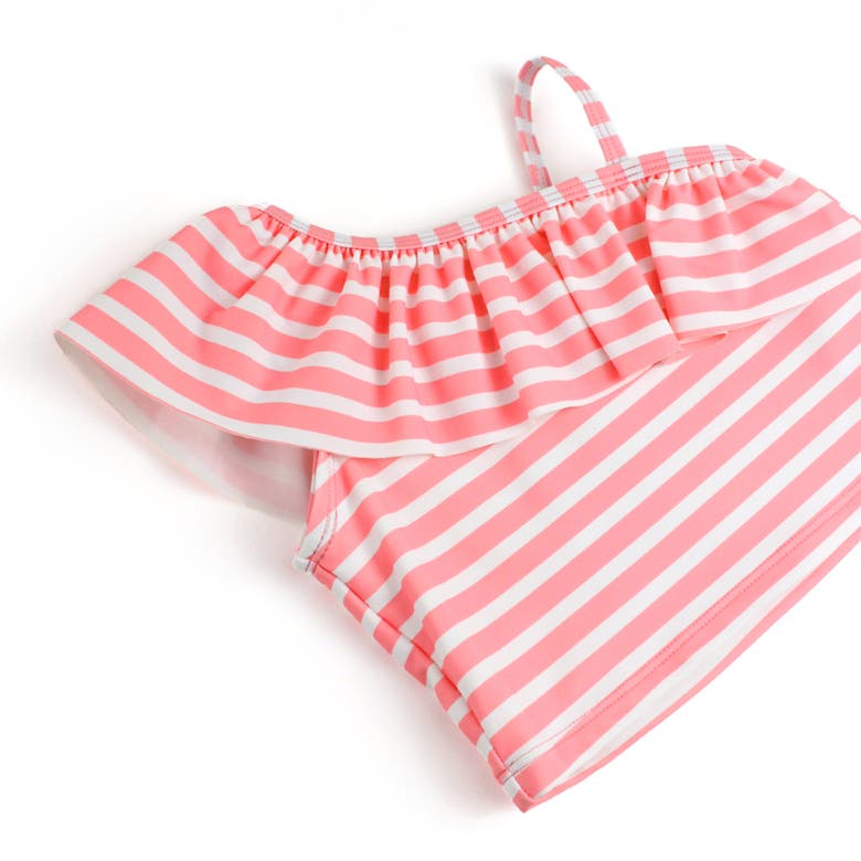 Shop Rufflebutts Baby Girls One Shoulder Ruffle Tankini In Flamingo Frenzy