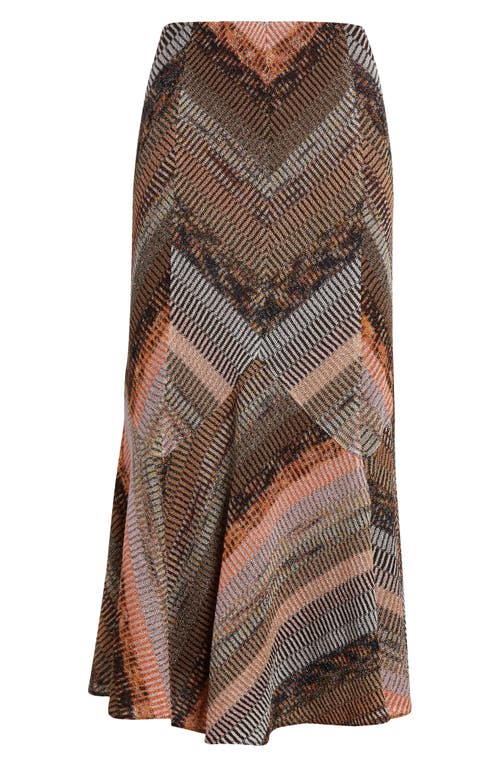 Shop Missoni Chevron Patchwork Flare Midi Skirt In Multi Space-dyed Brown