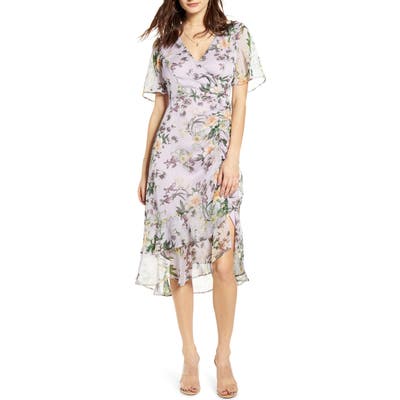 Astr The Label Floral Ruched Front Dress, Purple