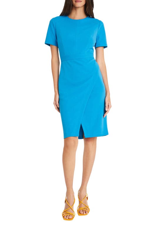 Faux Wrap Sheath Dress in Clematis Blue