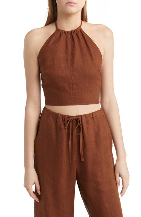 Kyra Linen Crop Halter Top