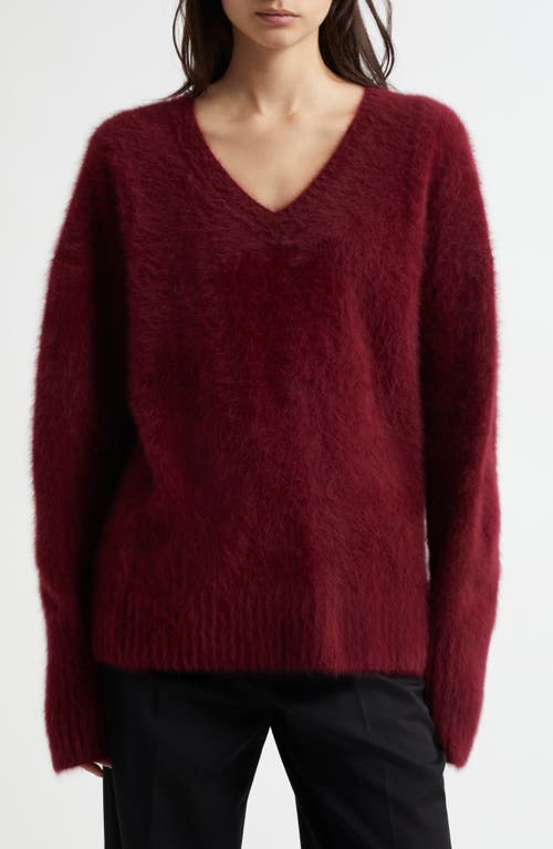 Shop Margaret O'leary Fox Hair, Wool & Silk V-neck Sweater In Chianti