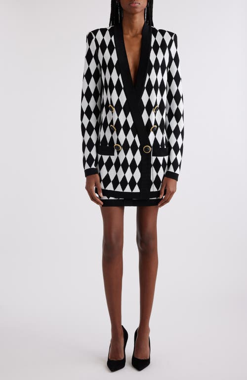 Shop Balmain Diamond Jacquard Six-button Knit Jacket In Eab Black/white