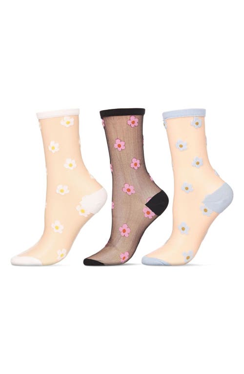 MeMoi Daisy Assorted 3-Pack Sheer Crew Socks in Black-White-Gray at Nordstrom, Size 9