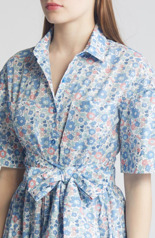 Shop Loretta Caponi X Liberty London Sofia Floral Print Cotton Shirtdress In Blue Betsy
