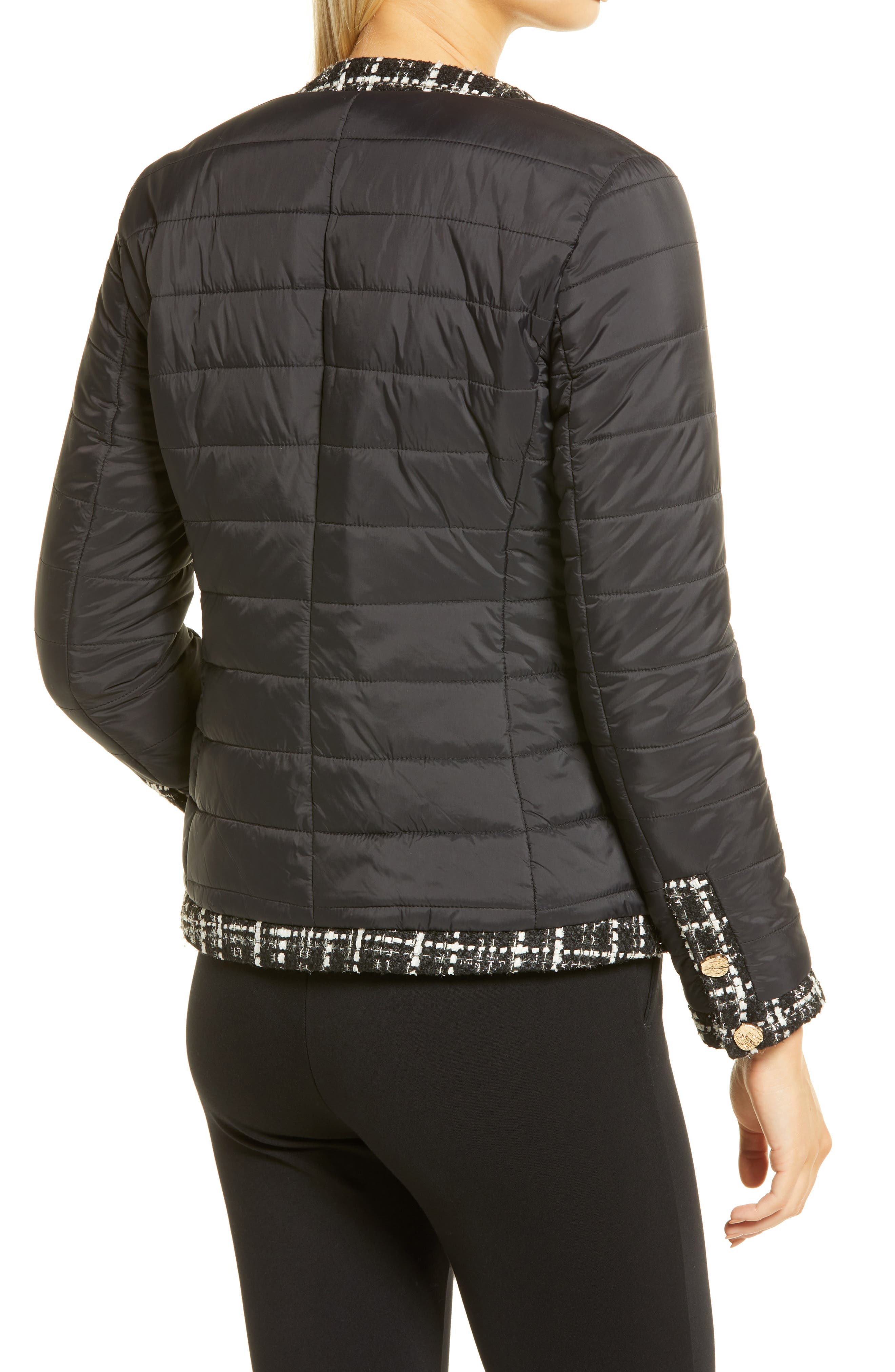 anne klein tweed trim puffer jacket