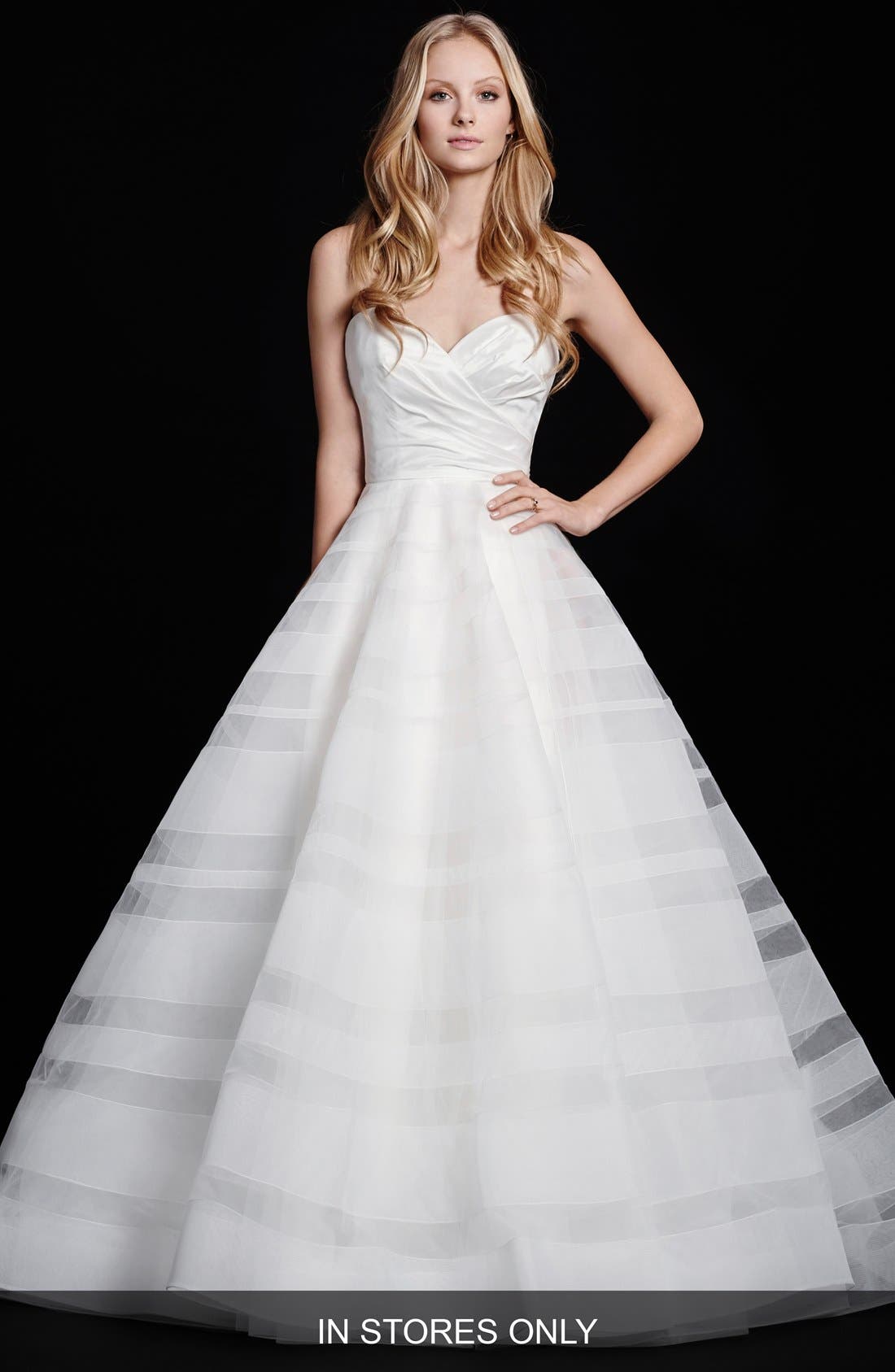 Hayley Paige Lily Strapless Taffeta & Tulle Stripe Ballgown