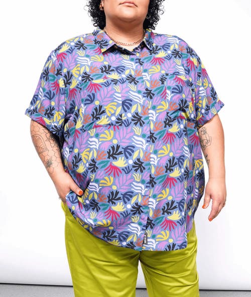 Wildfang The Empower Button Up In Sea Coral Oxford Blue Multi