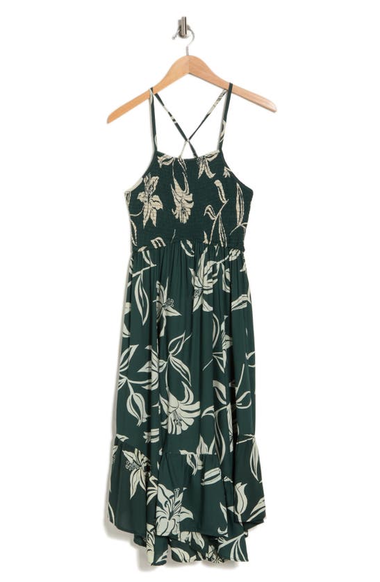 Shop Angie Smocked Floral Midi Dress In Deep Juniper