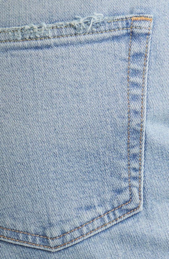 Shop Moussy Cumberland High Waist Step Raw Hem Straight Leg Jeans In Light Blue
