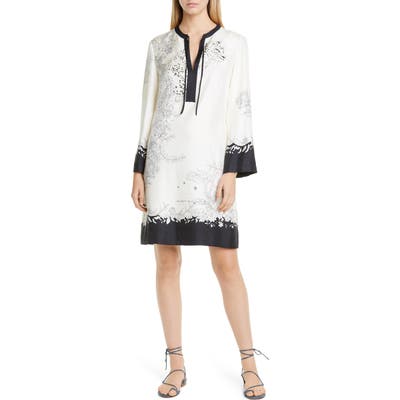 Etro Cheetah & Floral Print Long Sleeve Silk Shift Dress, 50 IT - Ivory