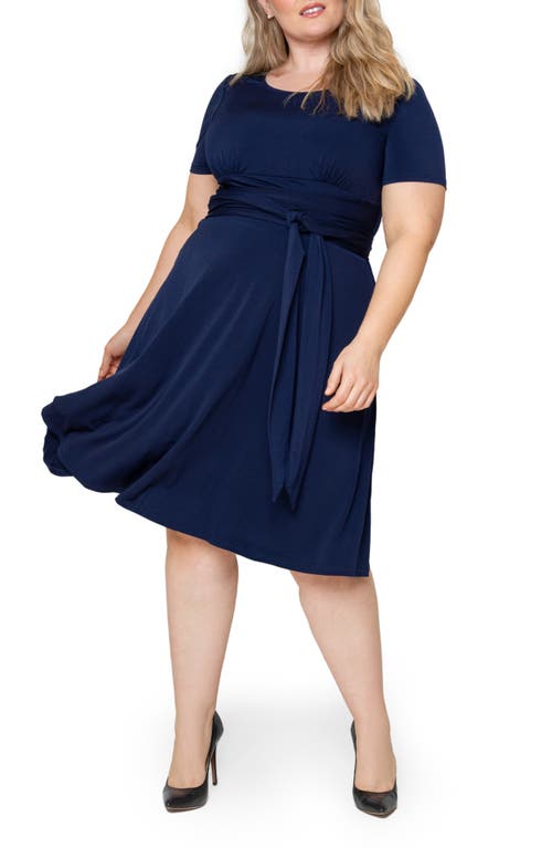 Leota Brittany Print Fit & Flare Jersey Midi Dress in Solid Navy