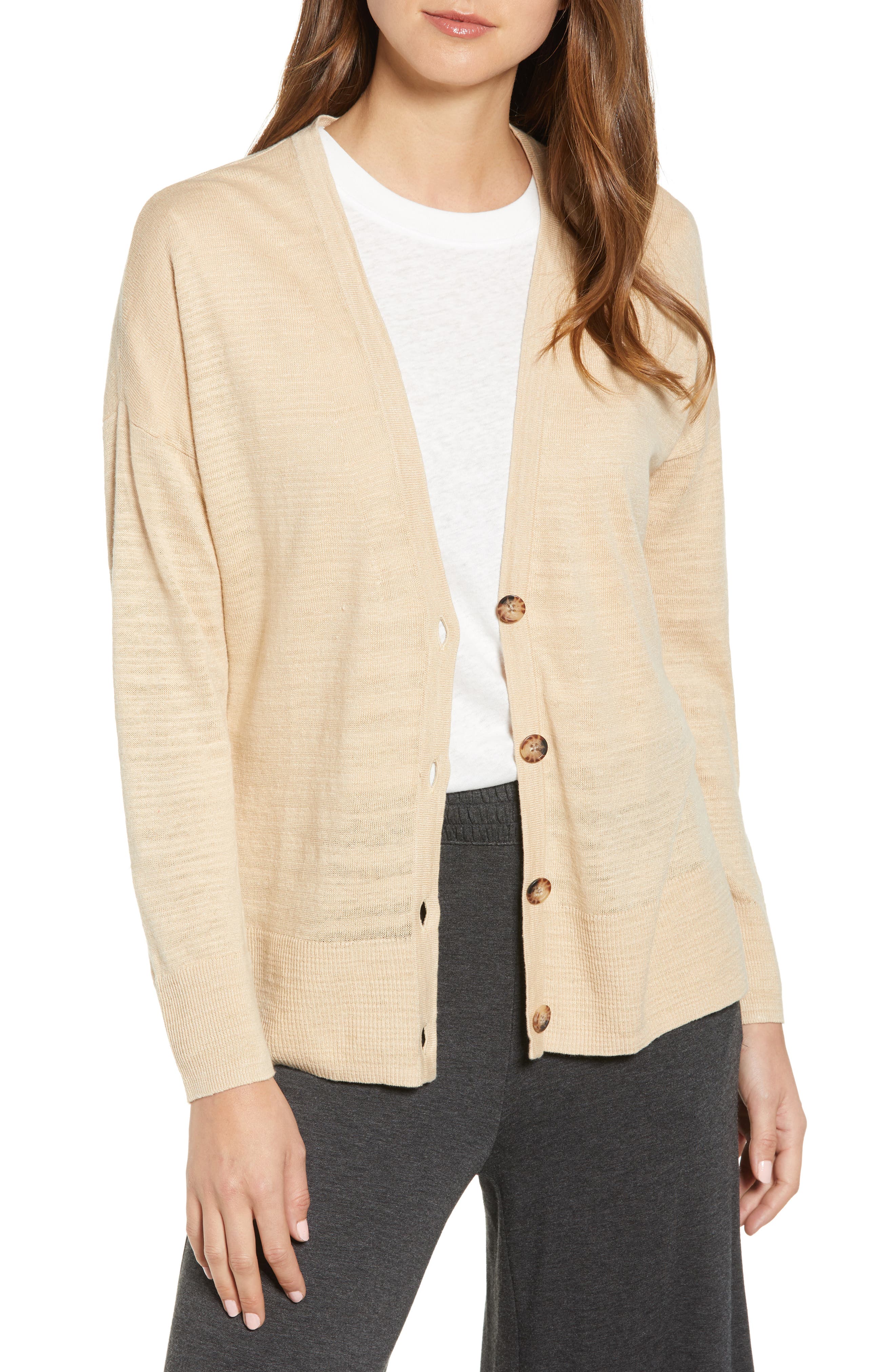 Lou & Grey V-Neck Cardigan, Beige