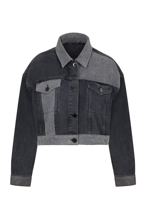 Shop Nocturne Two Toned Pocketed Denim Jacket In Charcoal