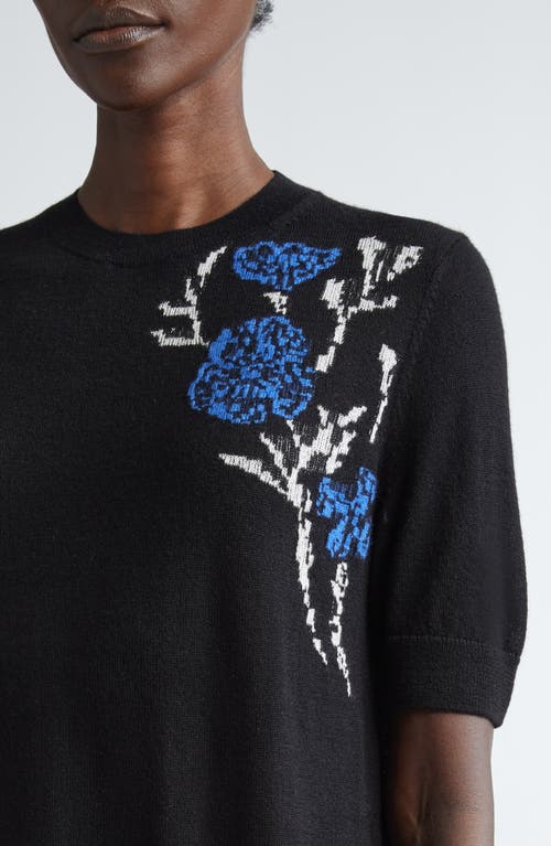 Shop Lafayette 148 New York Floral Jacquard Detail Cashmere & Silk Sweater In Black Multi