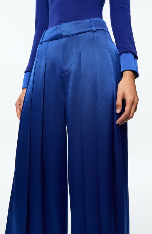 Shop Alice And Olivia Alice + Olivia Simon Pleated Wide Leg Satin Pants In Royal