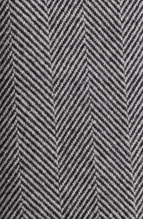 Frame Herringbone Wool Blend Longline Coat In Black Multi