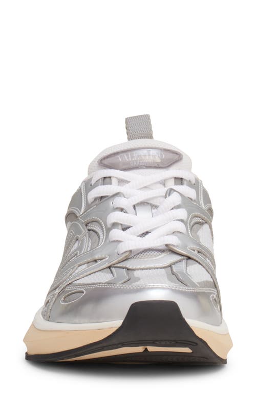 Shop Valentino Garavani Easyjog Vlogo Mixed Media Sneaker In Argento/bianco