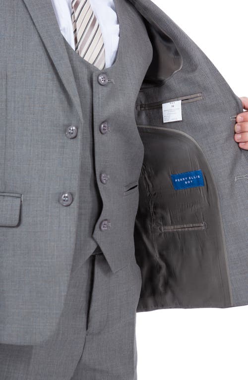 Perry Ellis Kids' Earth Tan Five-piece Sharkskin Suit In Grey Slate